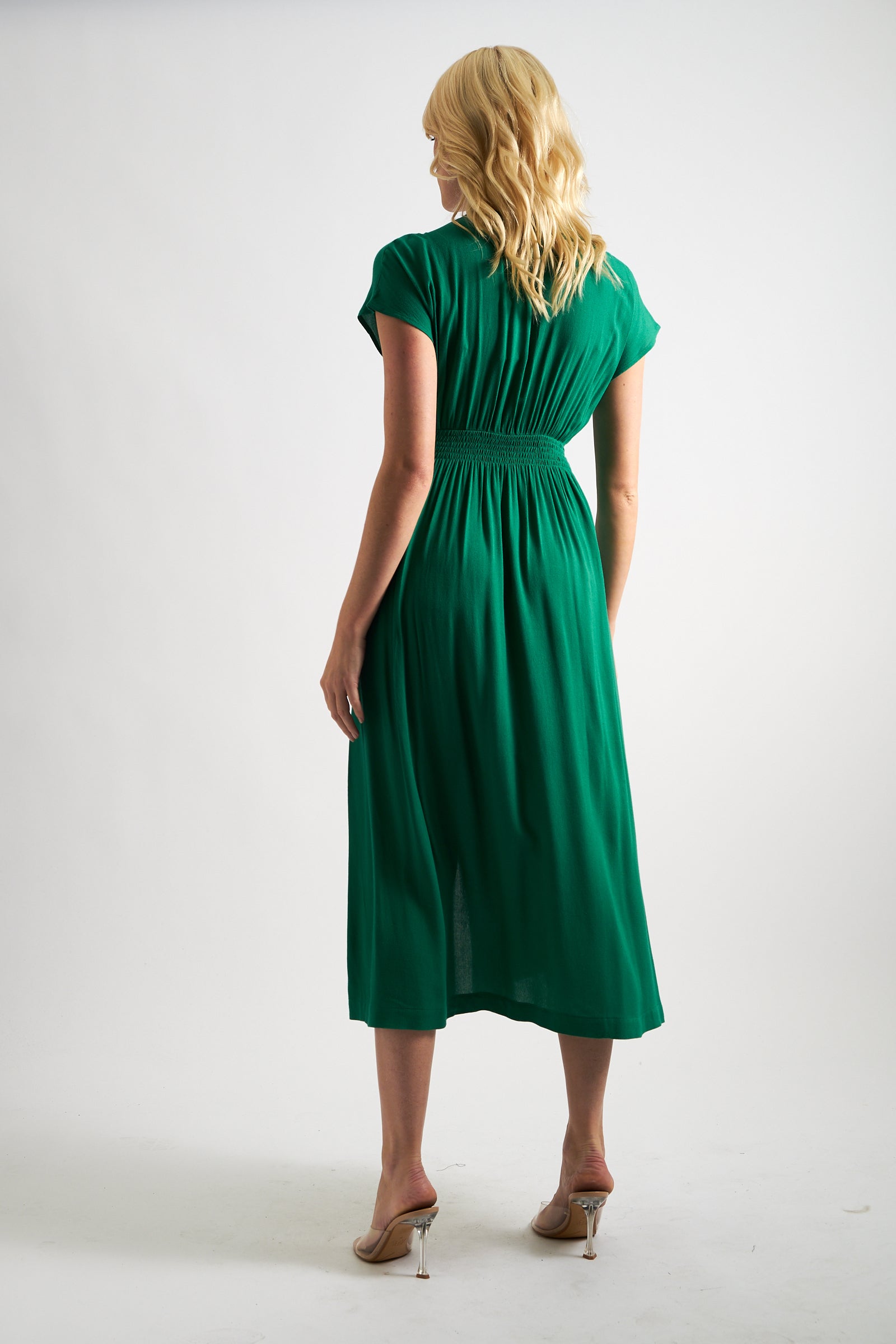 Unity Moss Crepe V-Neck Midi Dress - Green