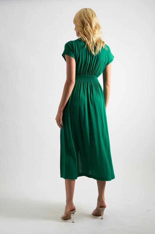 Unity Moss Crepe V-Neck Midi Dress - Green