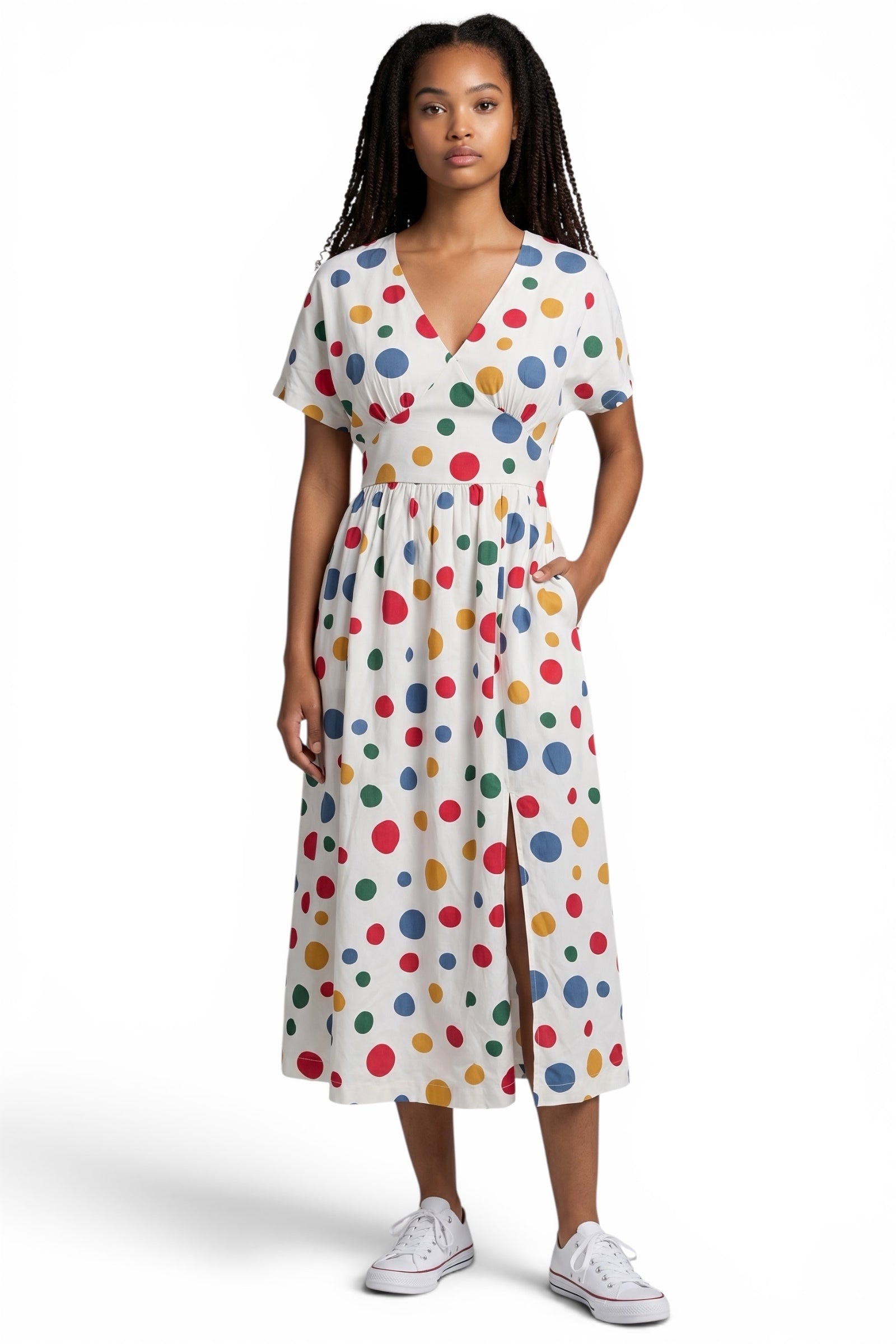 Unity Dotty V-Neck Midi Dress - Multi