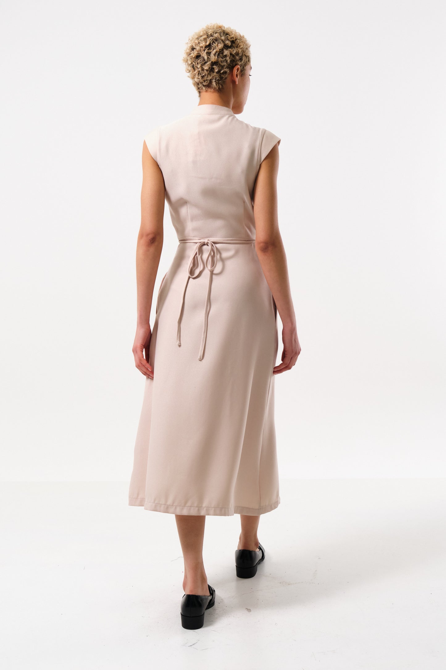 Camel Coloured Sustainable Tie Wrap Midi Dress