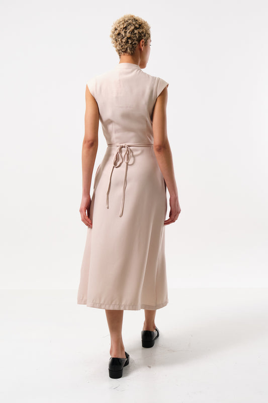 Camel Coloured Sustainable Tie Wrap Midi Dress