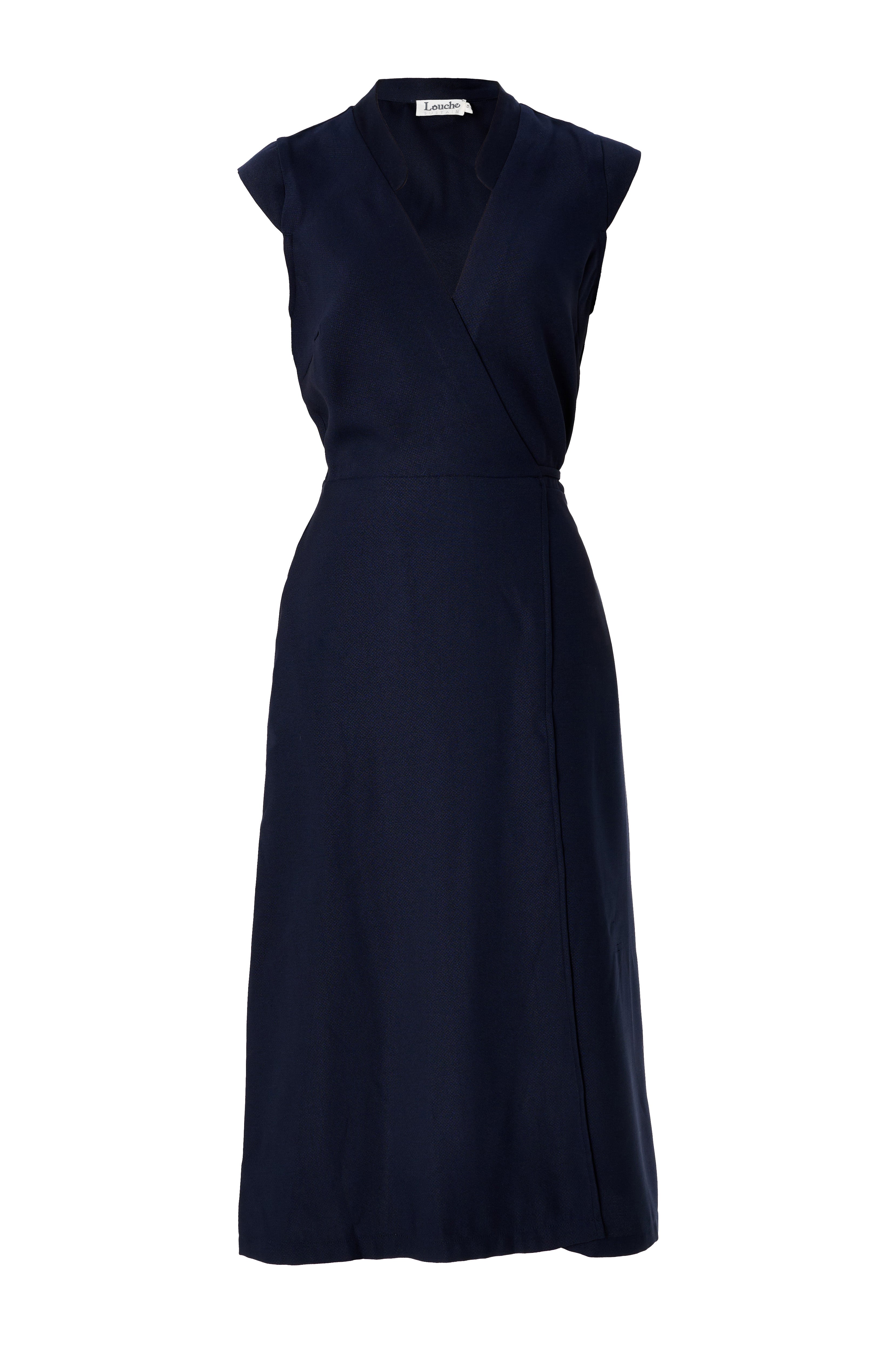 Urbain Satin Back Crepe Wrap Midi Dress - Navy