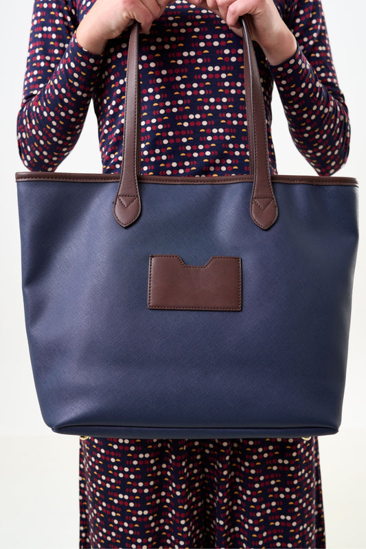 Amelia Contrast Strap Tote Bag  - Navy