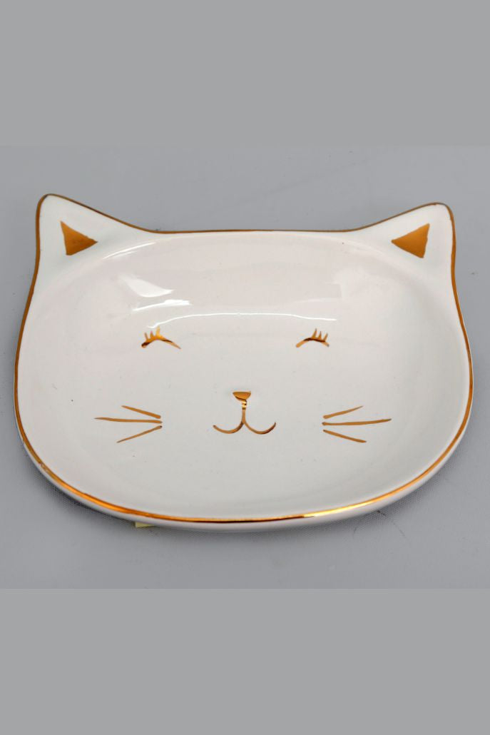 White Cat Ceramic Trinket Dish