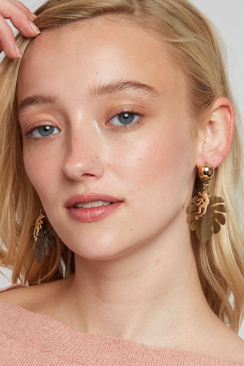 Louche Monkey Leaf Pendant Earring - Front