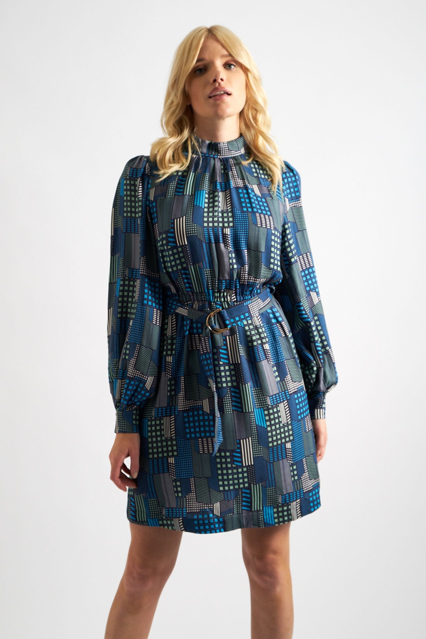 Collyn Geo City Print Long Sleeve Mini Dress