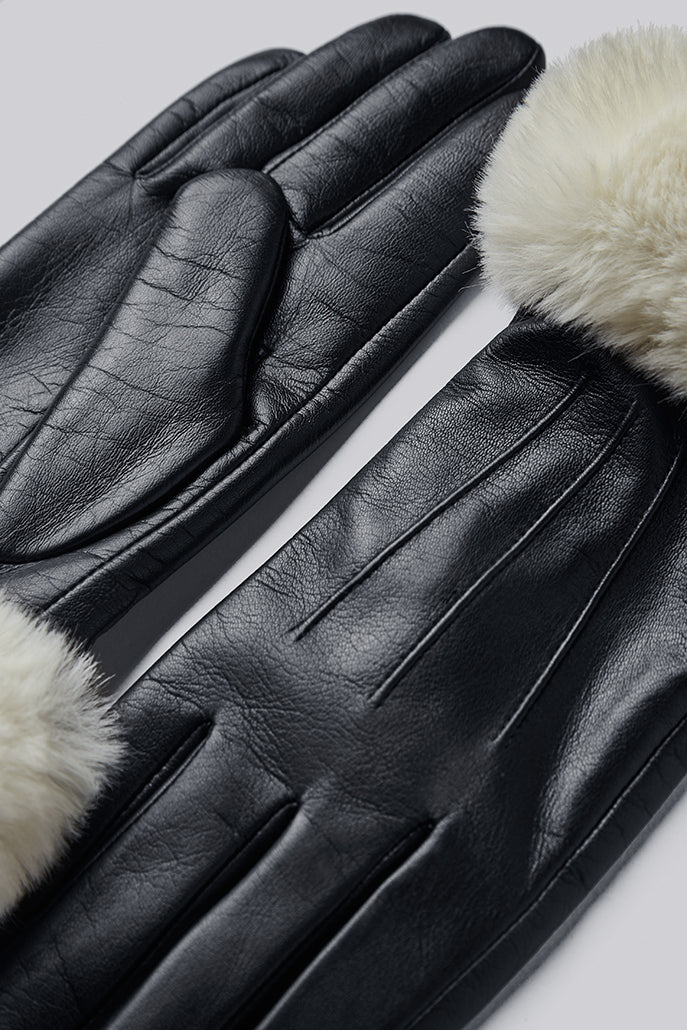 Vanian Black Leather Faux Fur Cuffed Gloves