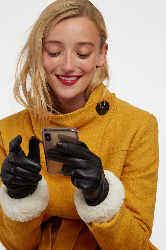Vanian Black Leather Faux Fur Cuffed Gloves