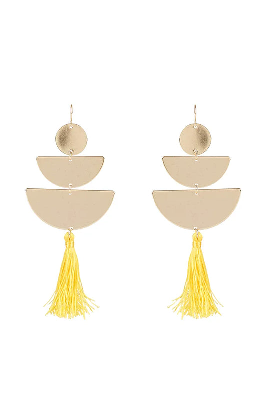 Varine Triple Drop Geo Yellow Tassel Earrings