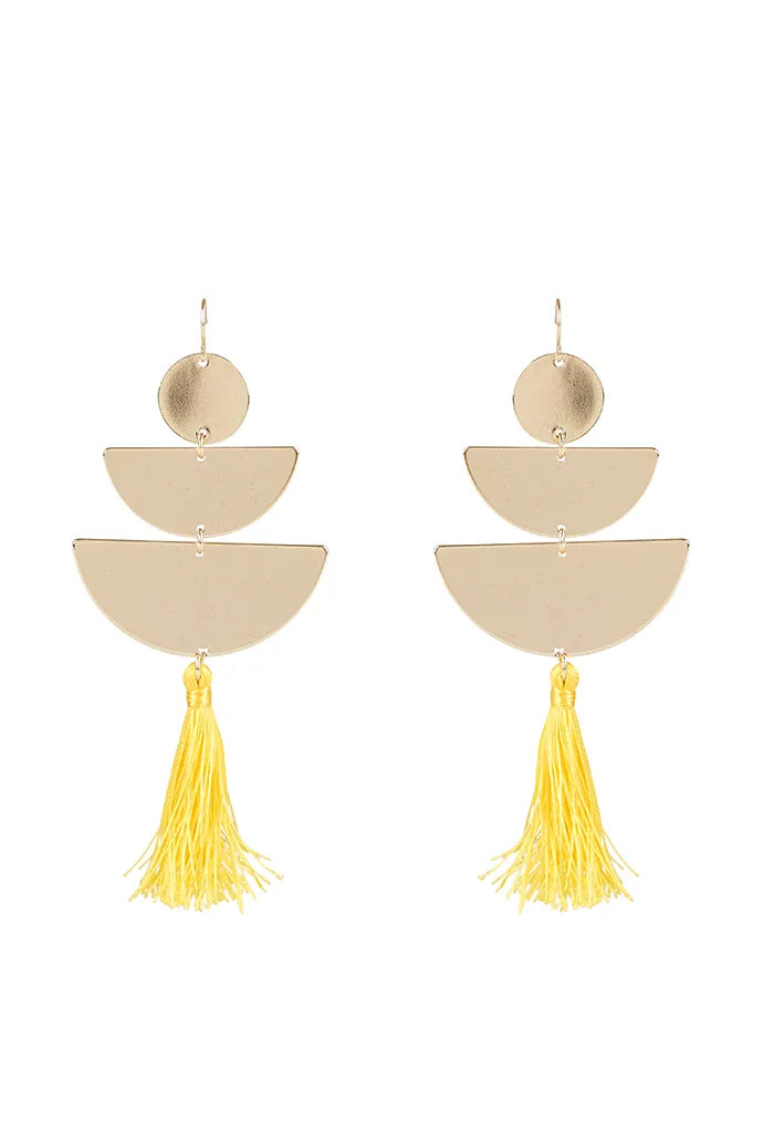 Varine Triple Drop Geo Yellow Tassel Earrings
