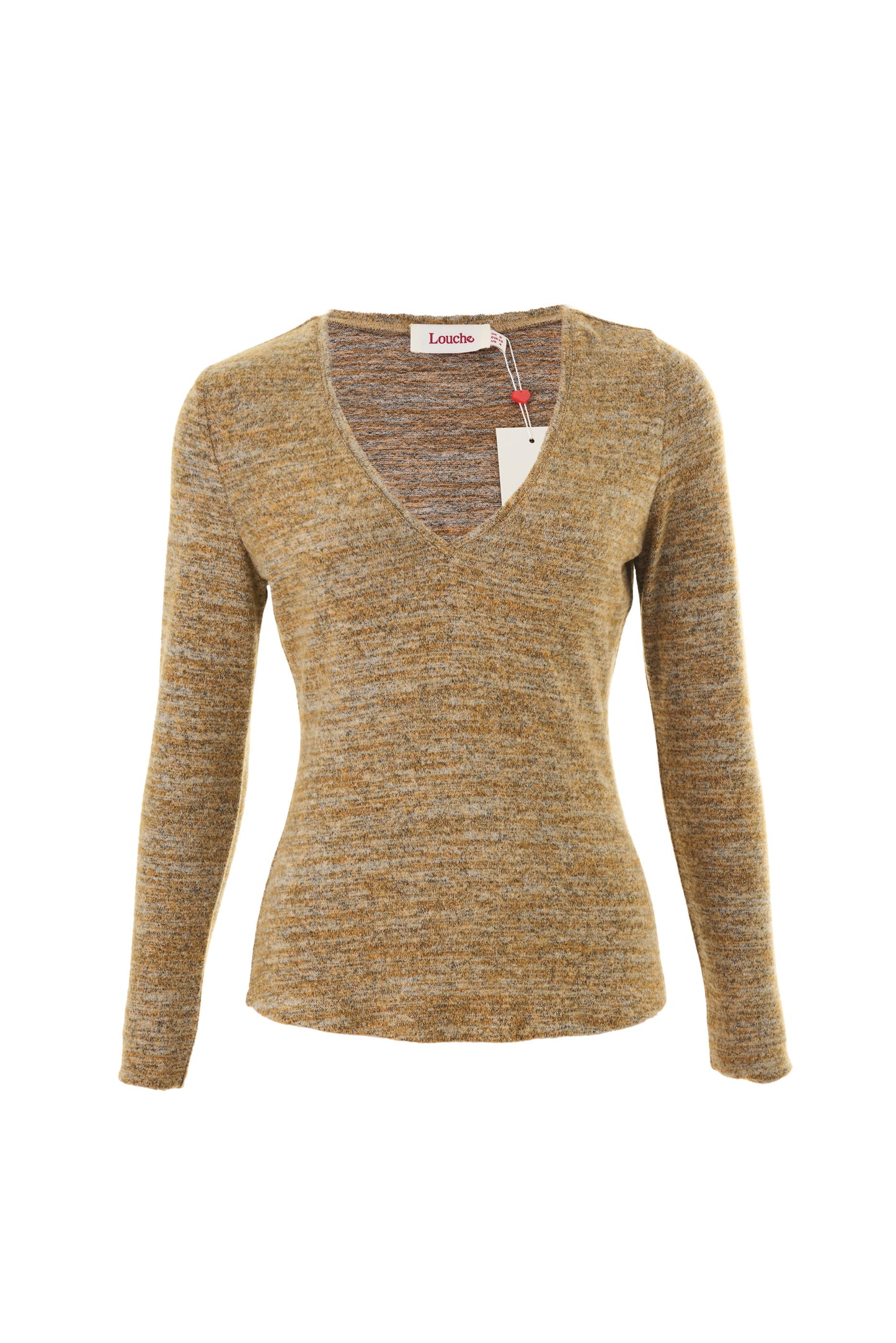 Vinita Soft Marl V-Neck Long Sleeve Top - Mustard