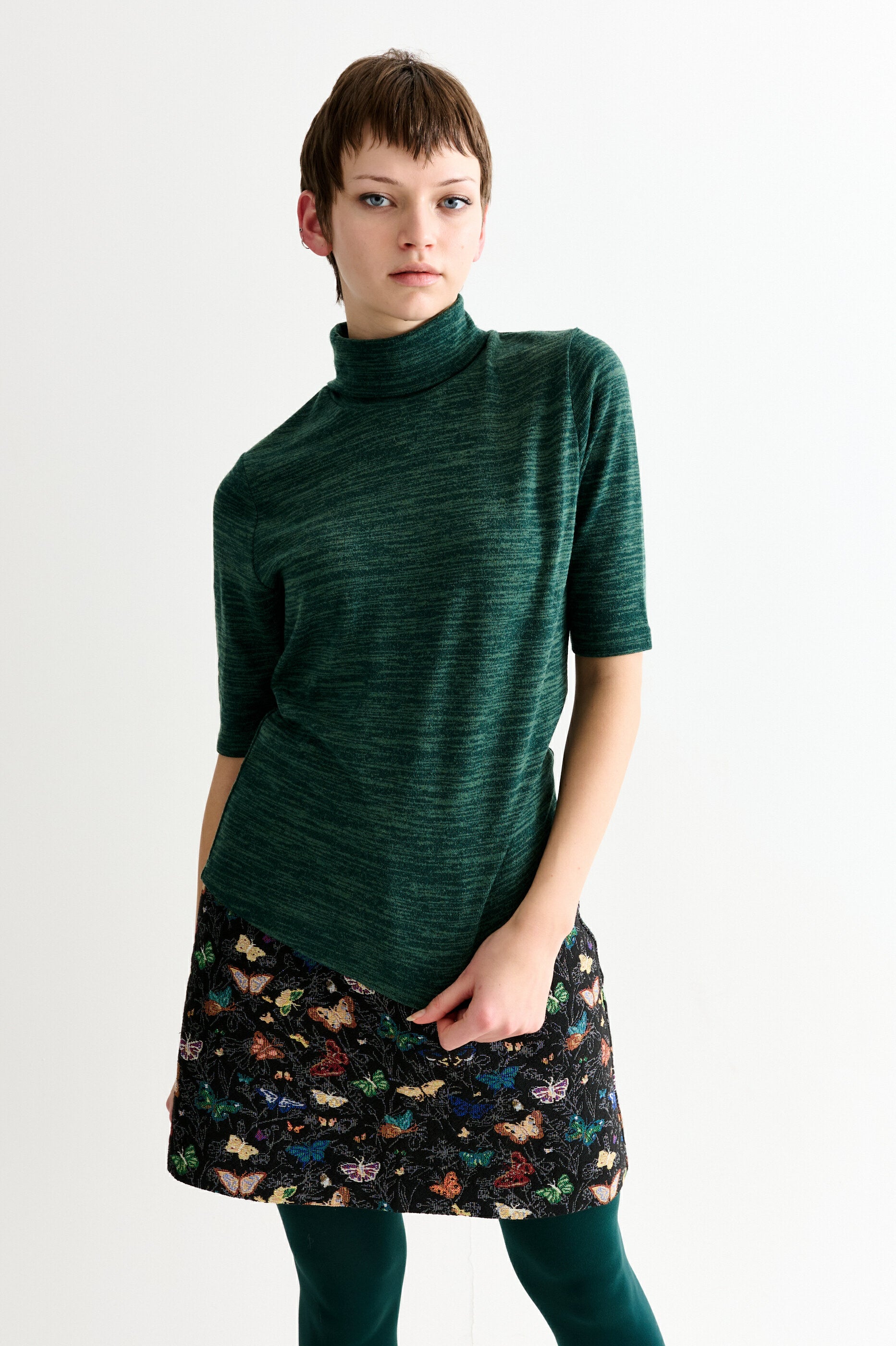 Vista Sustainable Marl Short Sleeve Polo Neck Top - Green