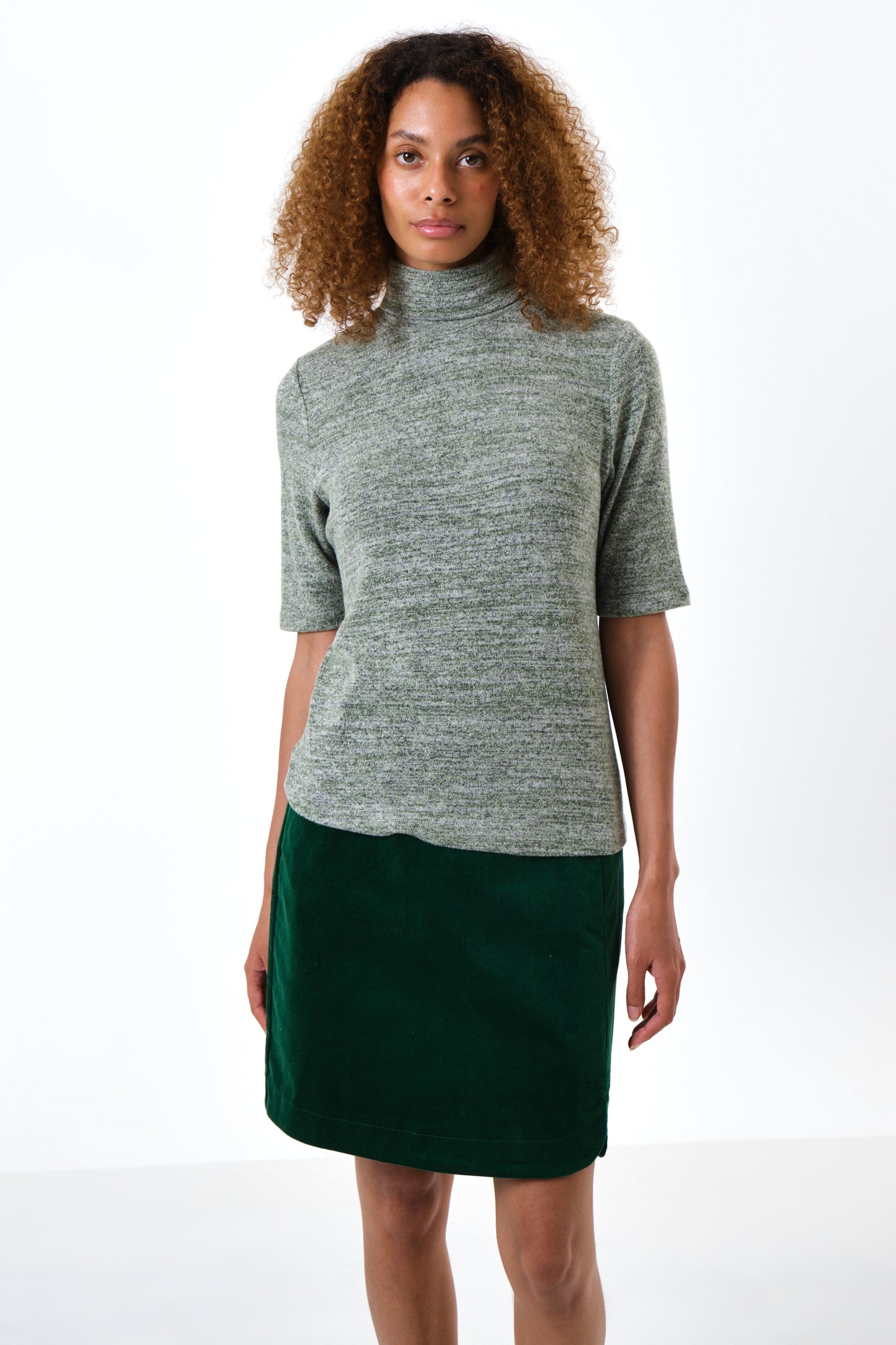 Vista Soft Marl Polo Neck Short Sleeve Top - Green
