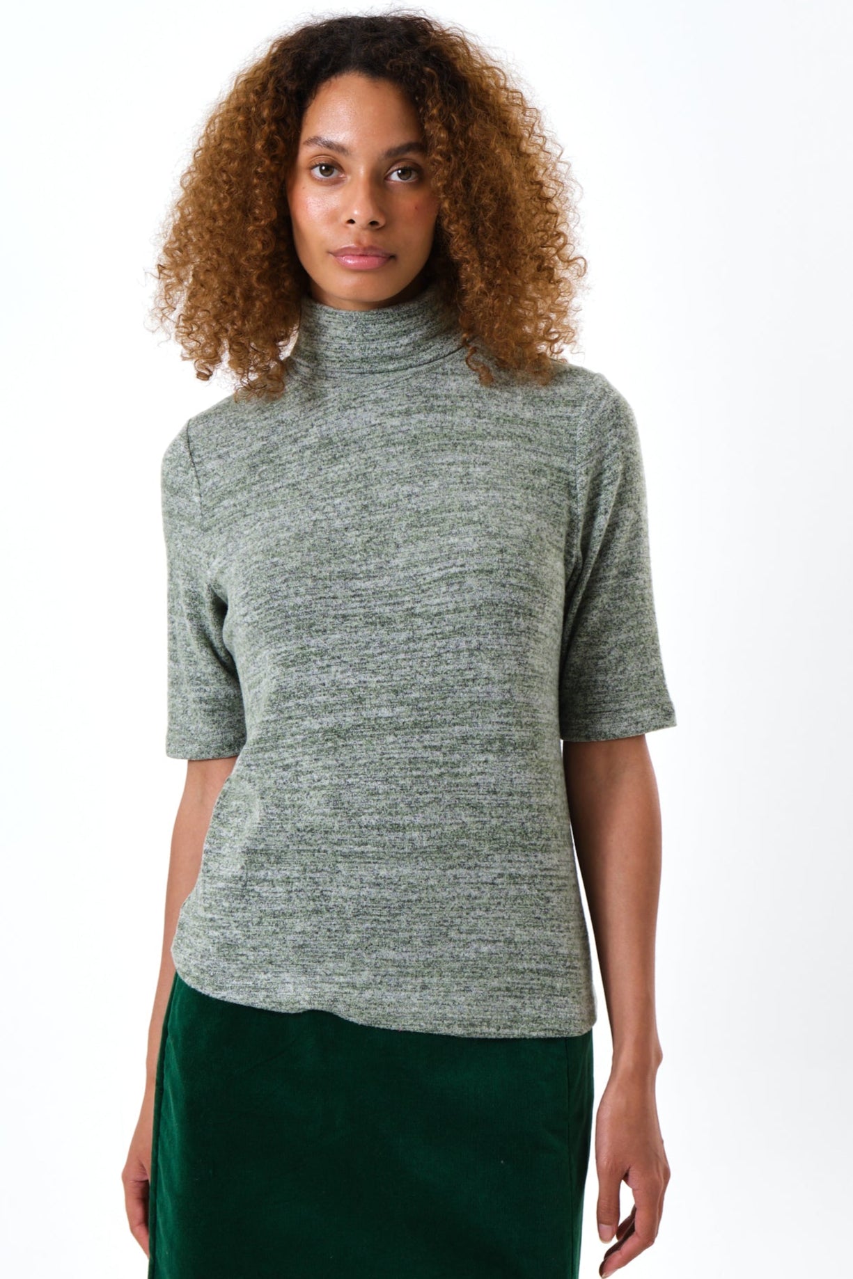 Vista Soft Marl Polo Neck Short Sleeve Top - Green