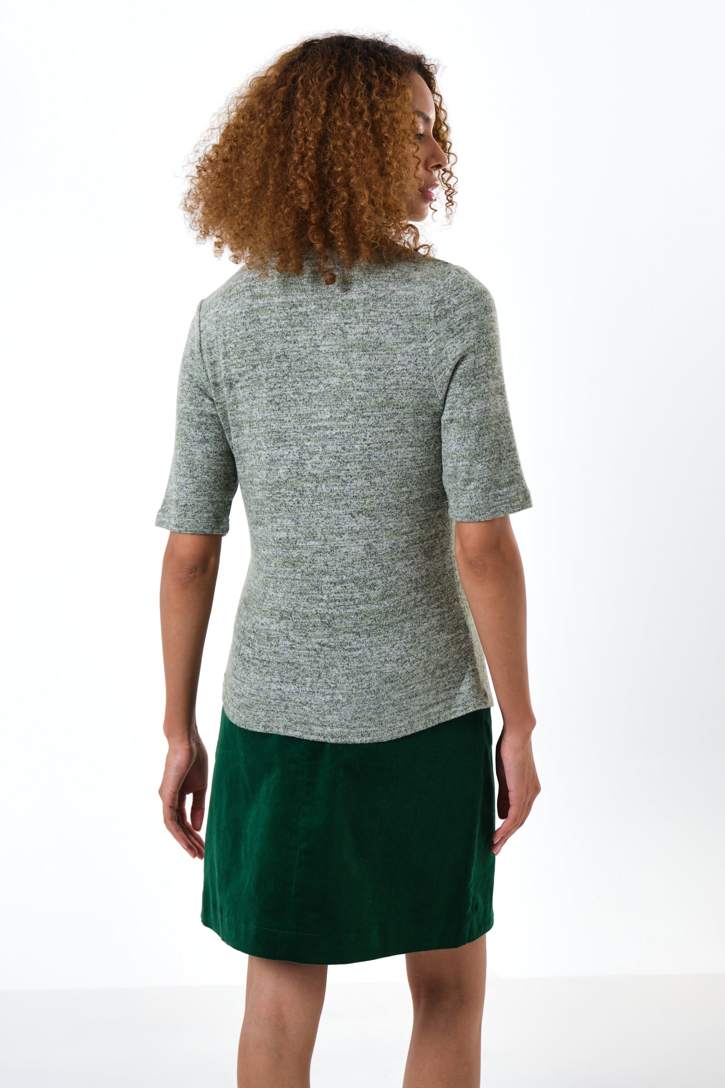 Vista Soft Marl Polo Neck Short Sleeve Top - Green