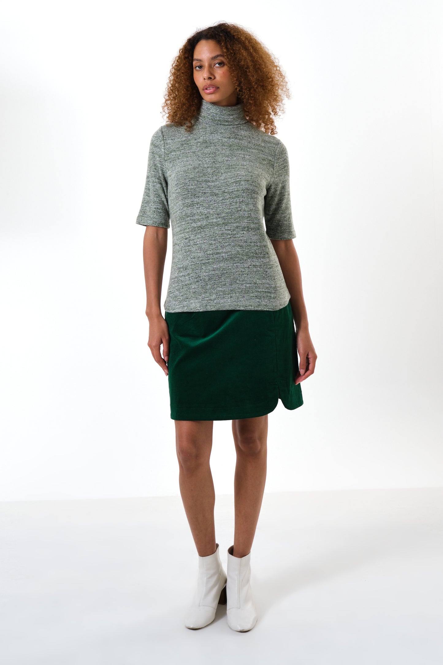 Vista Soft Marl Polo Neck Short Sleeve Top - Green