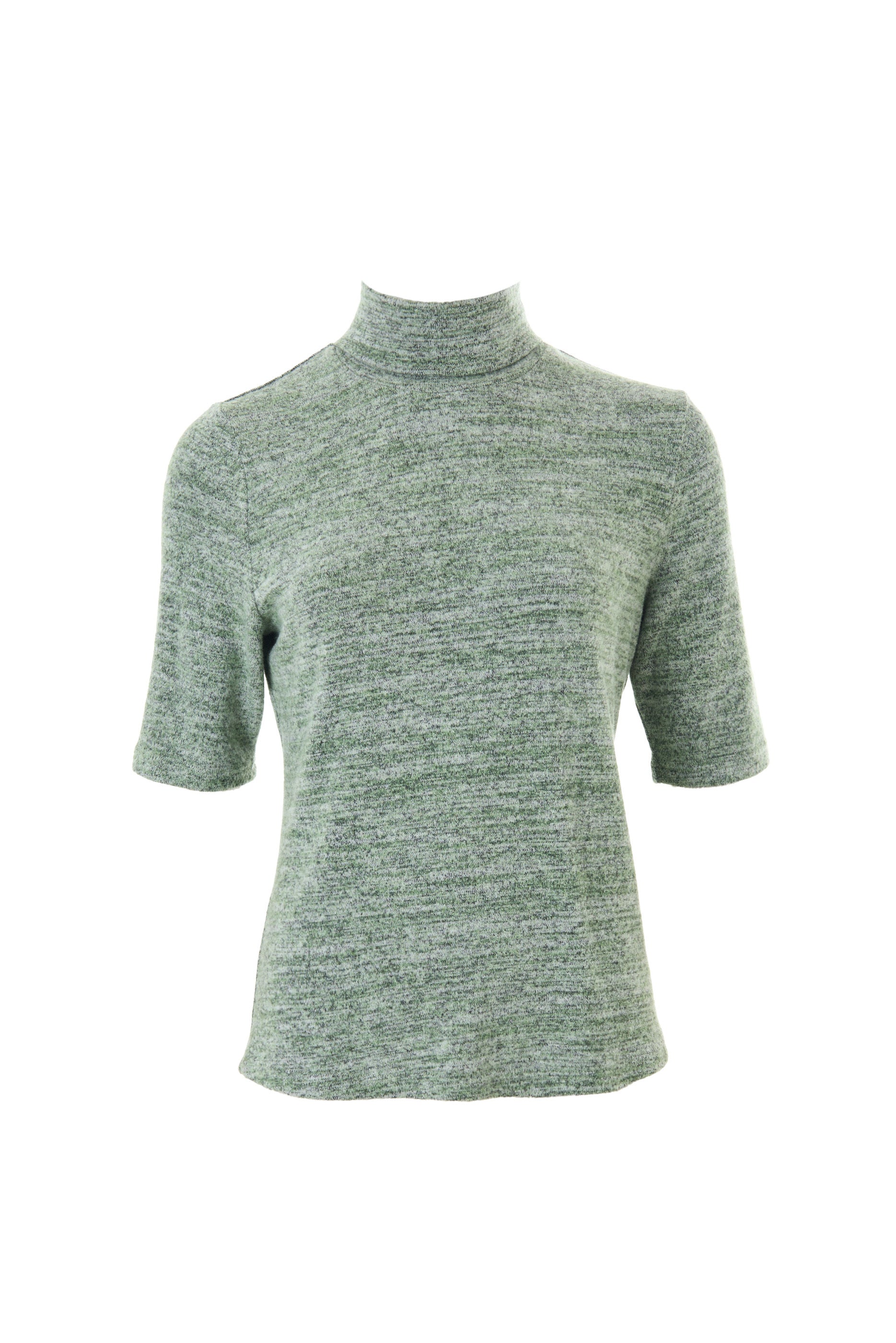 Vista Soft Marl Polo Neck Short Sleeve Top - Green - Styled