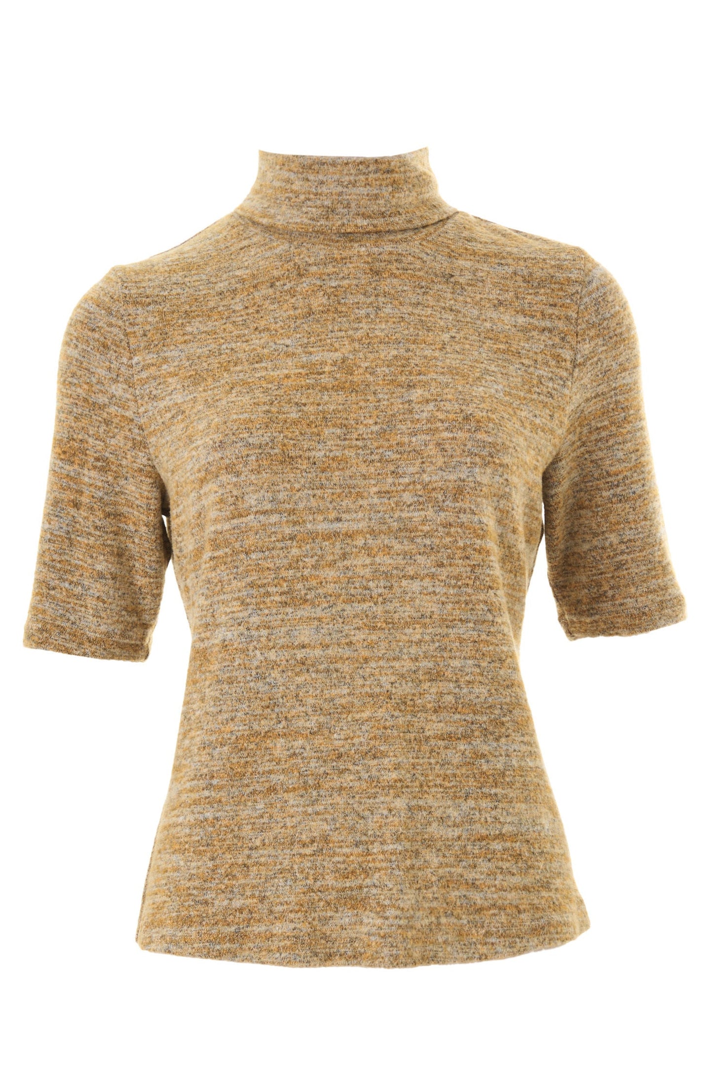 Vista Soft Marl Polo Neck Short Sleeve Top - Mustard