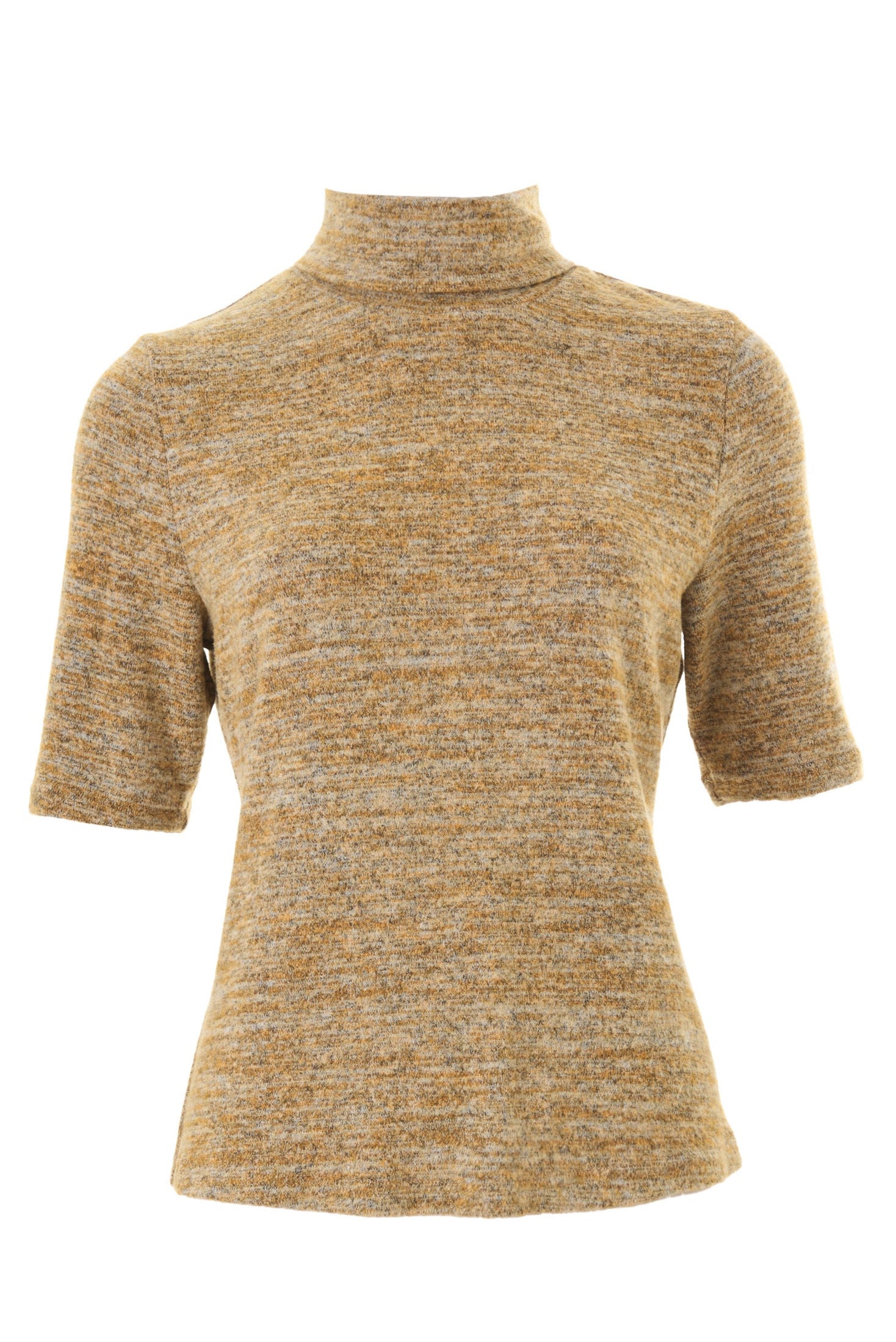 Vista Soft Marl Polo Neck Short Sleeve Top - Mustard - Styled