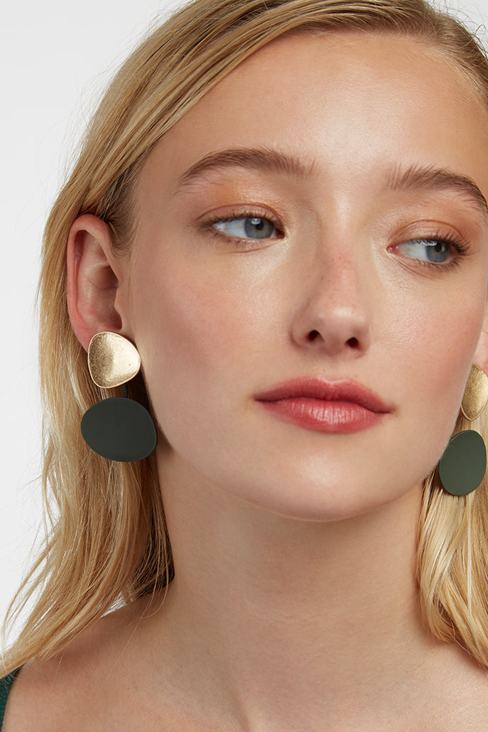 Vanessa Gold and Green Drop Stud Earrings