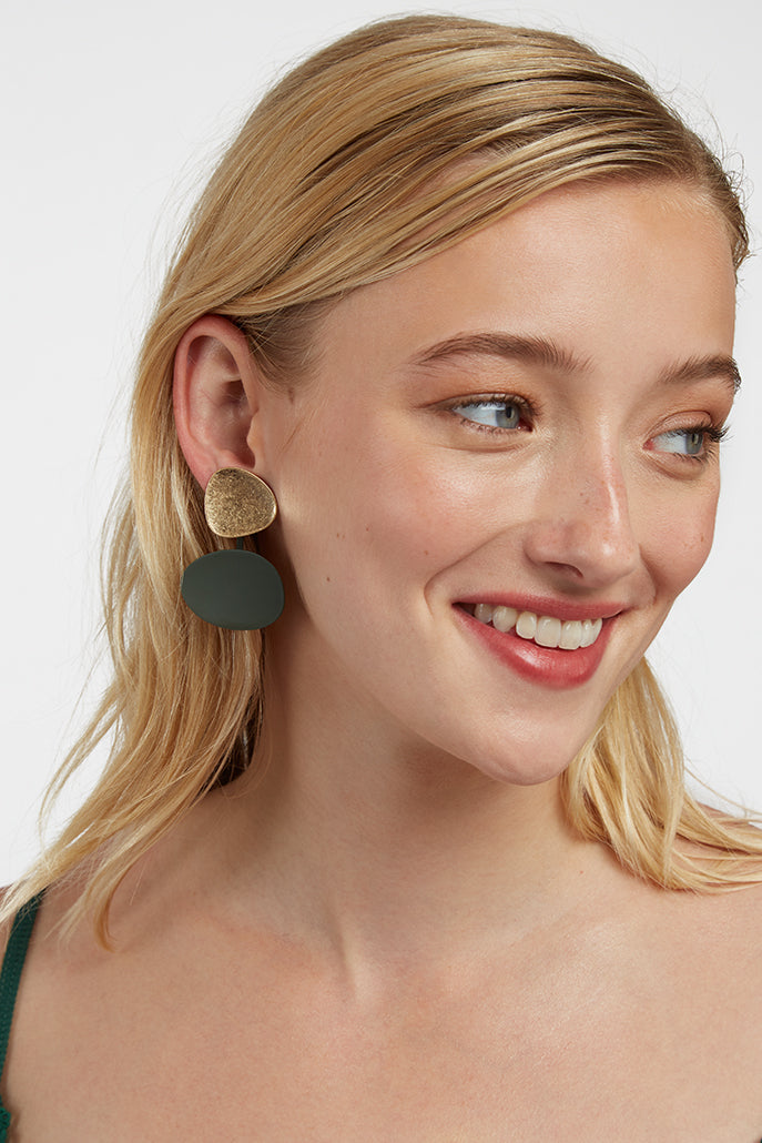 Vanessa Gold and Green Drop Stud Earrings