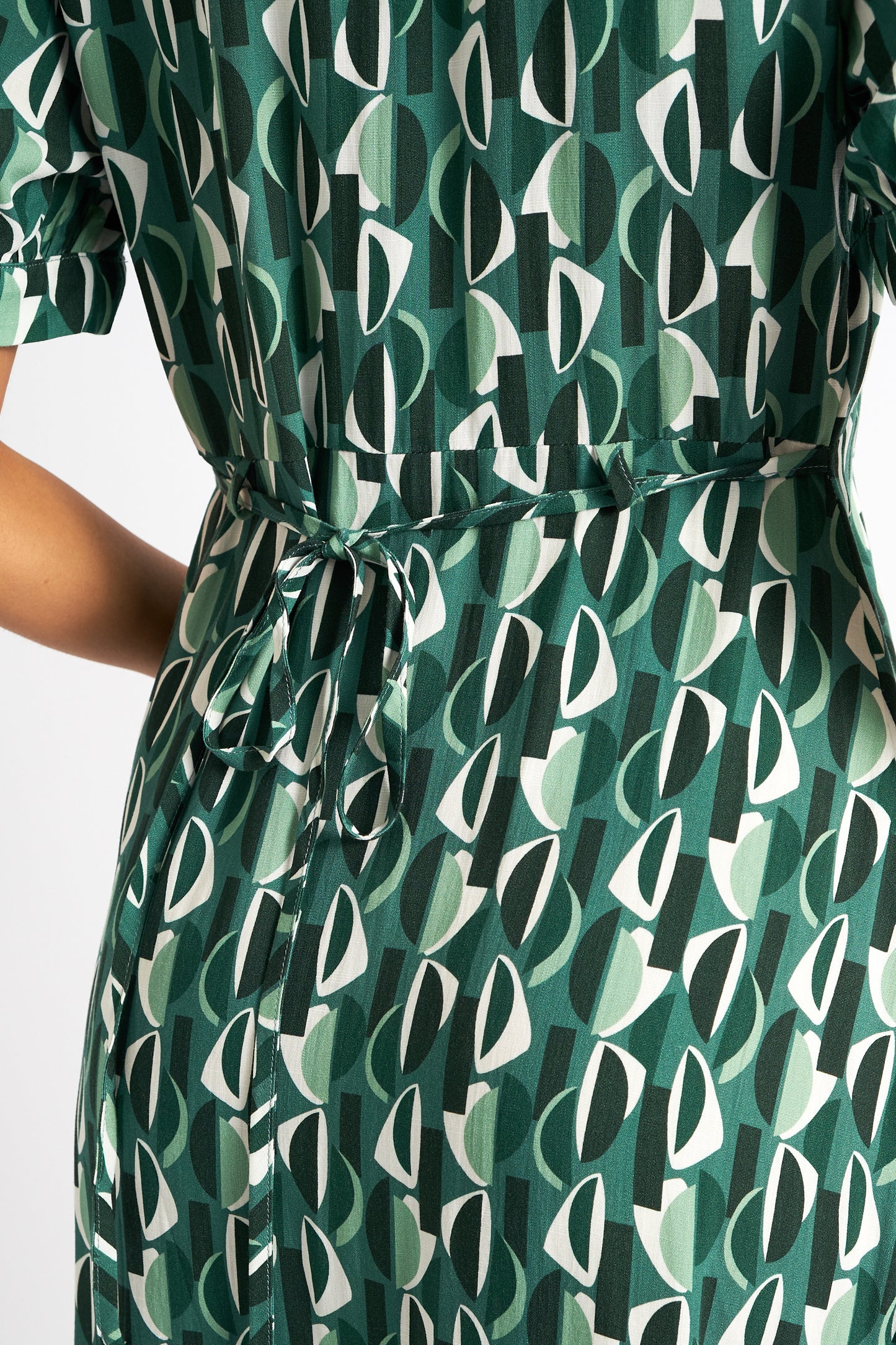 Wanda Mid Century Retro Print Midi Dress - Green