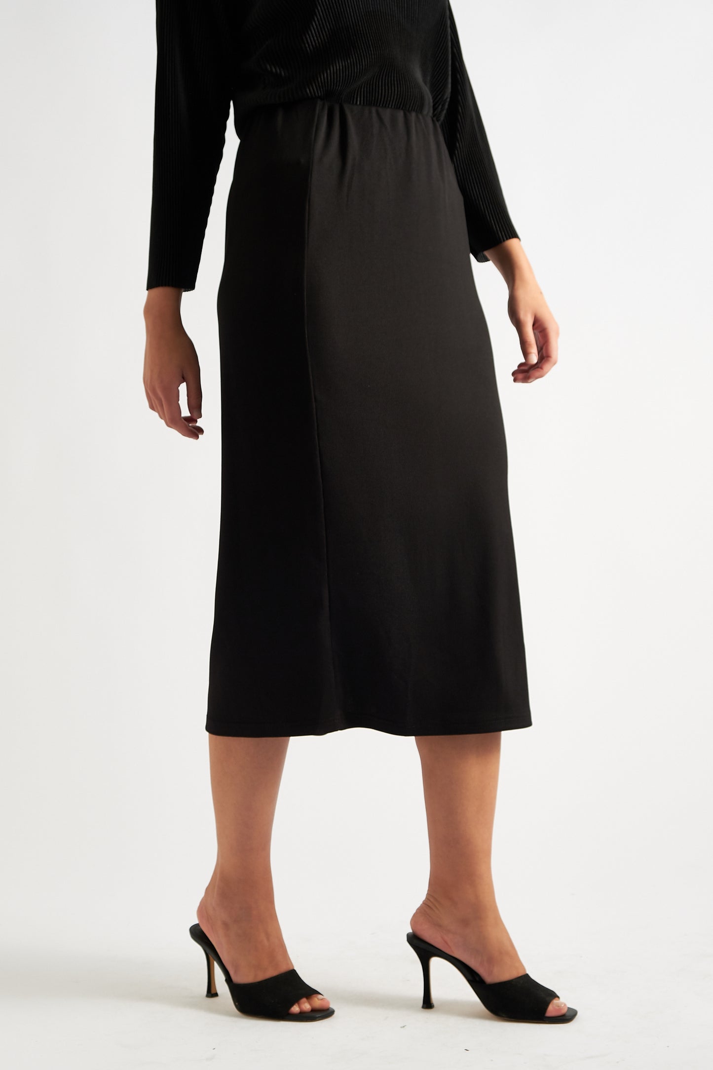 Wilson Fine Black Rib Midi Pencil Skirt