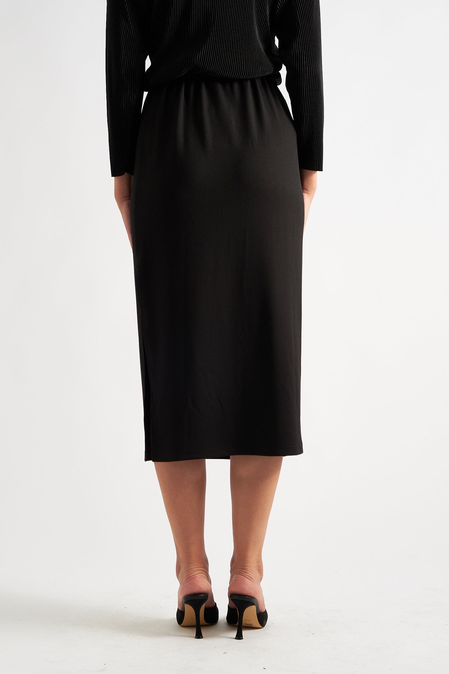 Wilson Fine Black Rib Midi Pencil Skirt