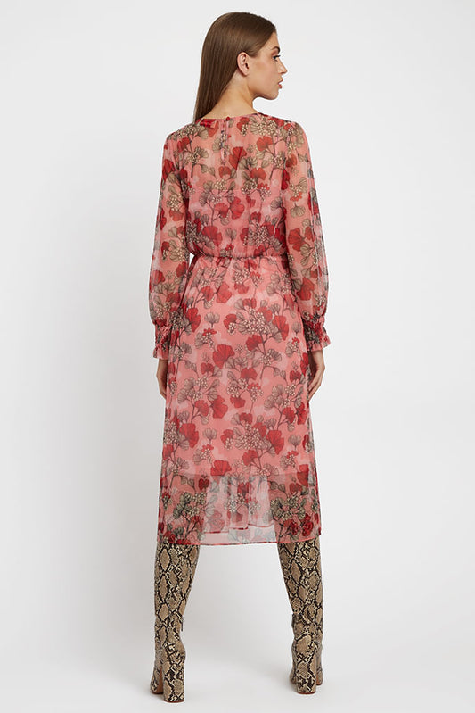 Yaffa Hibiscus Midi Dress