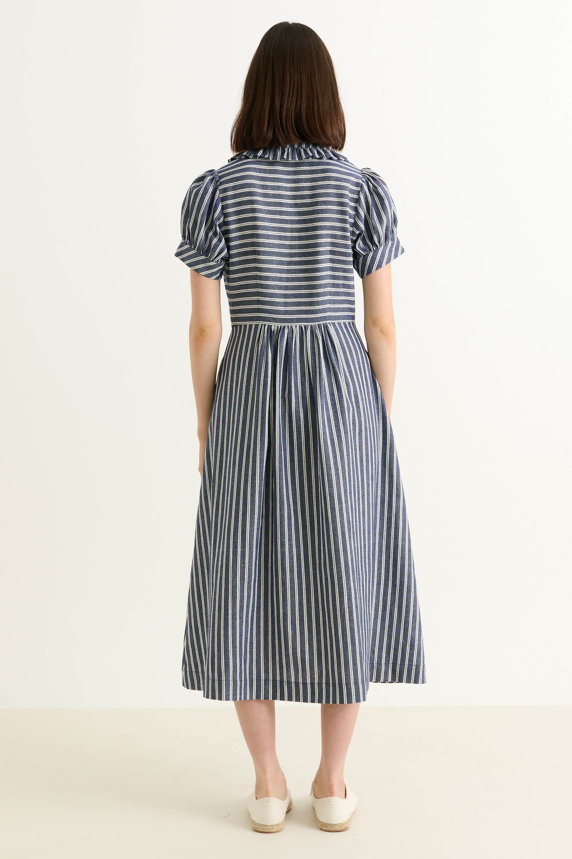 Yassine Ticking Stripe Midi Dress - Navy & White