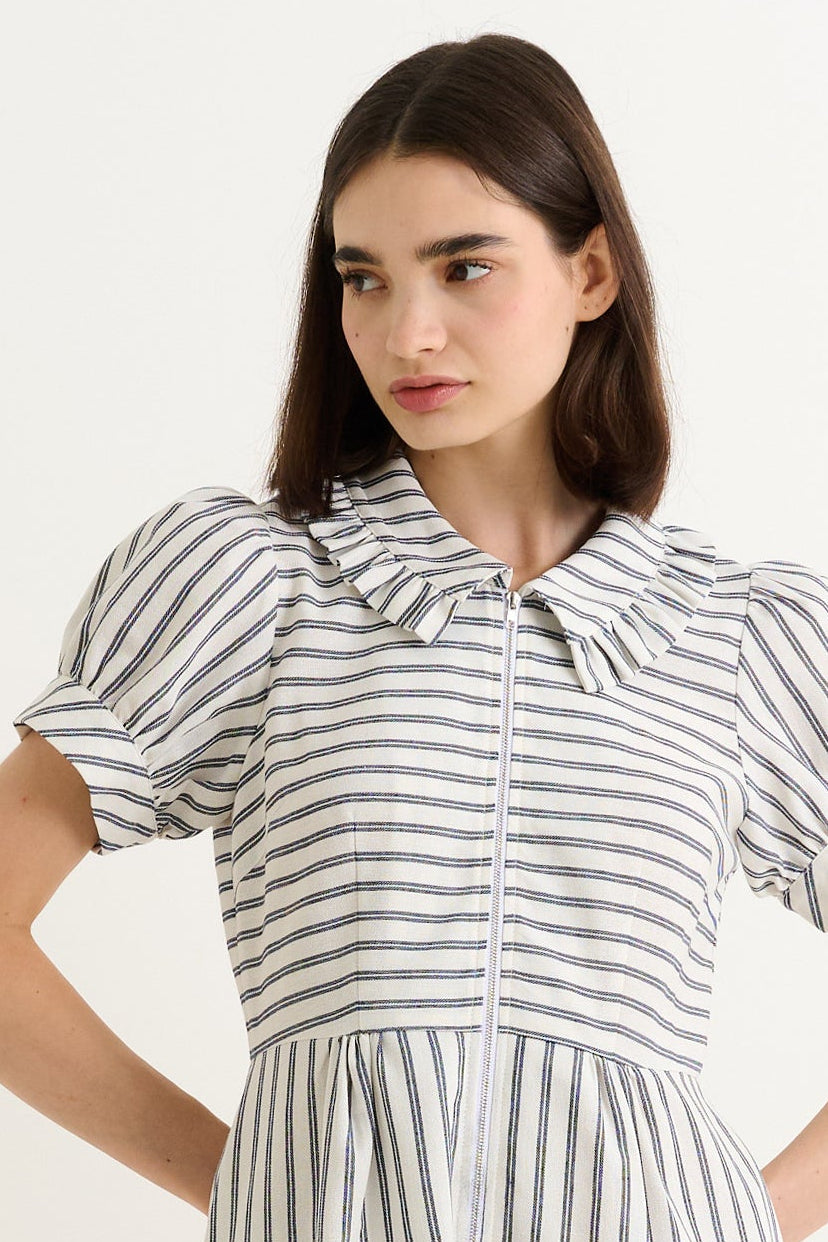 Yassine Ticking Stripe Midi Dress - White & Navy - Detail 1