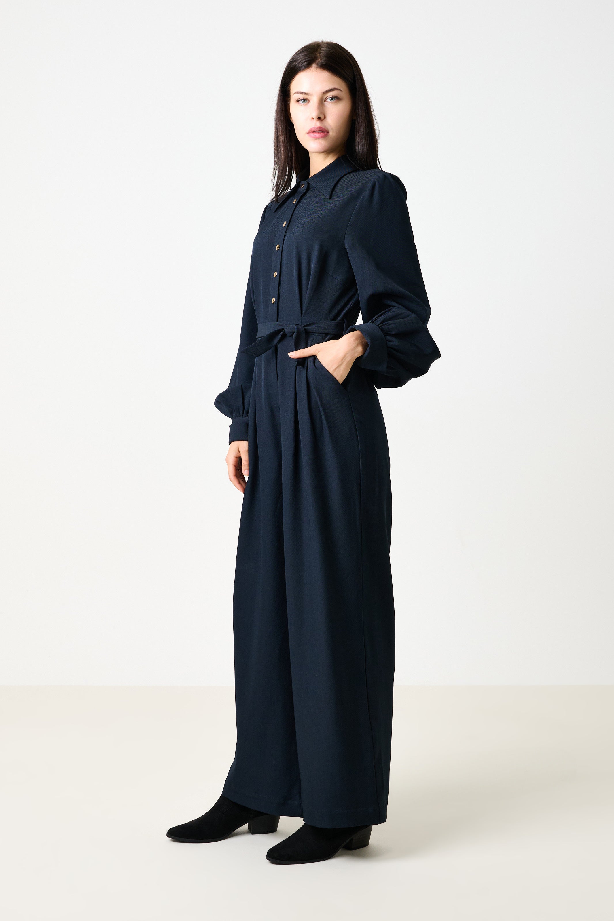 Yves Long Sleeve Jumpsuit - Dark Navy