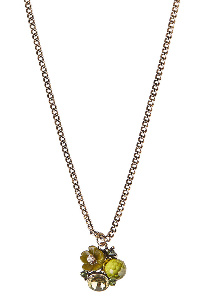 Louche Zara Green Flower Necklace Gold - Styled