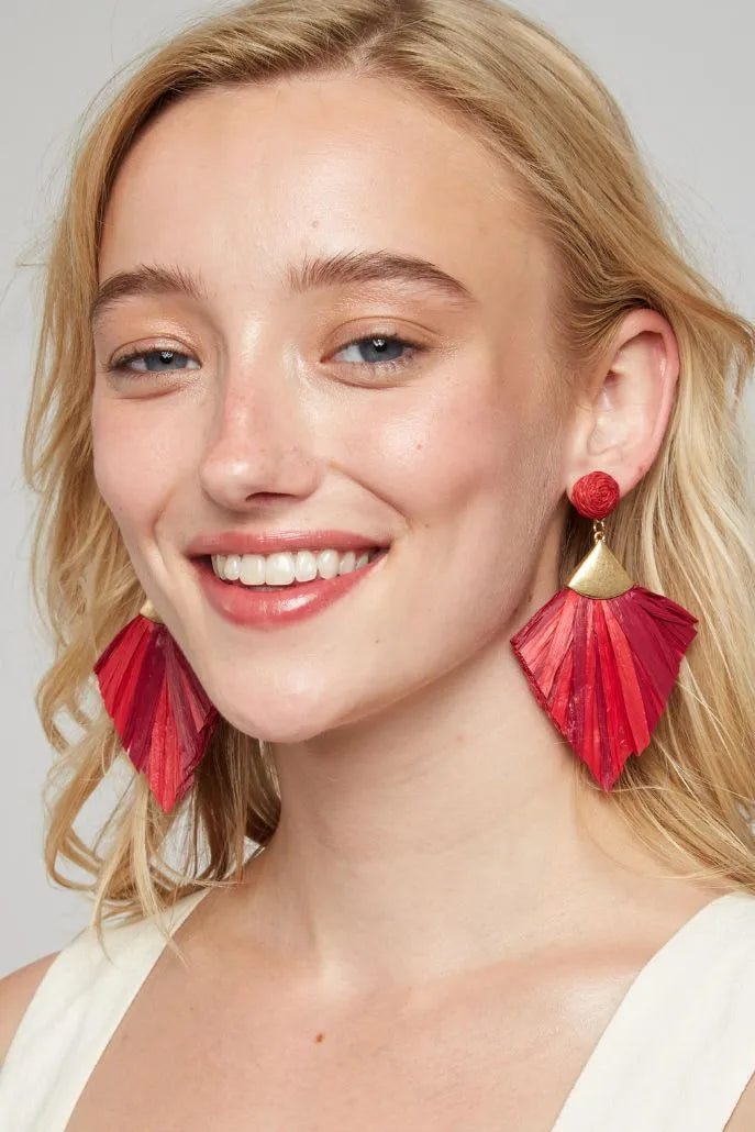 Anjou Raffia Statement Red Earrings - Styled
