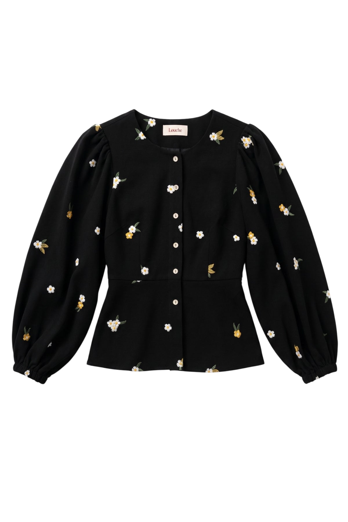 Clementine Daisy Embroidered Tweed Long Sleeve Jacket – Black