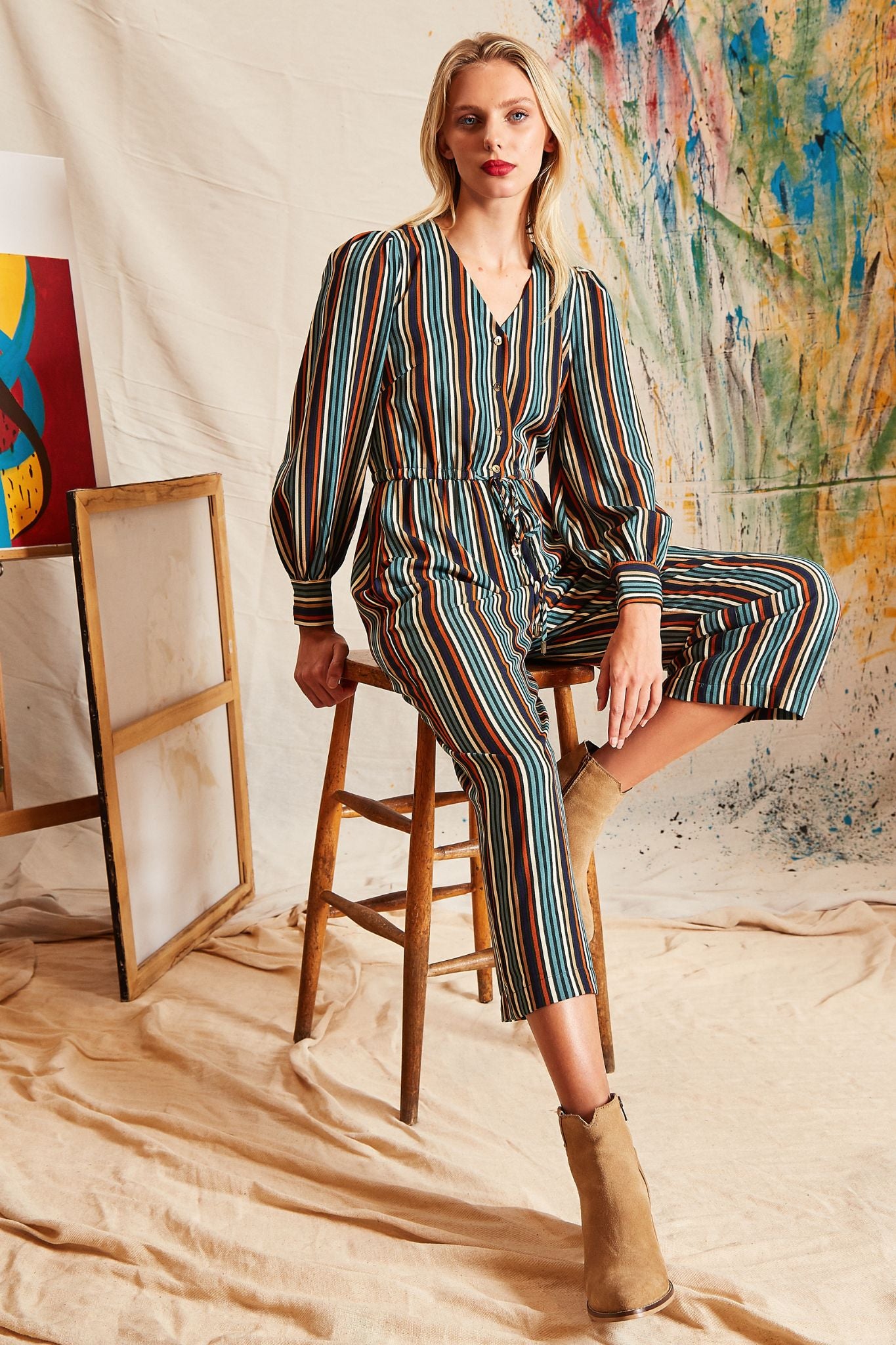 Darcy Winter Stripe Long Sleeve Jumpsuit