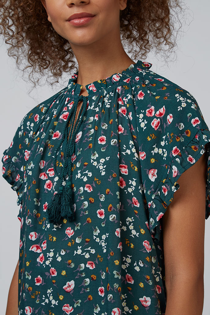 Louche Evelina Viola Tie Neck Frill Top - Detail 1
