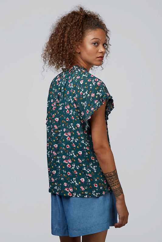 Louche Evelina Viola Tie Neck Frill Top