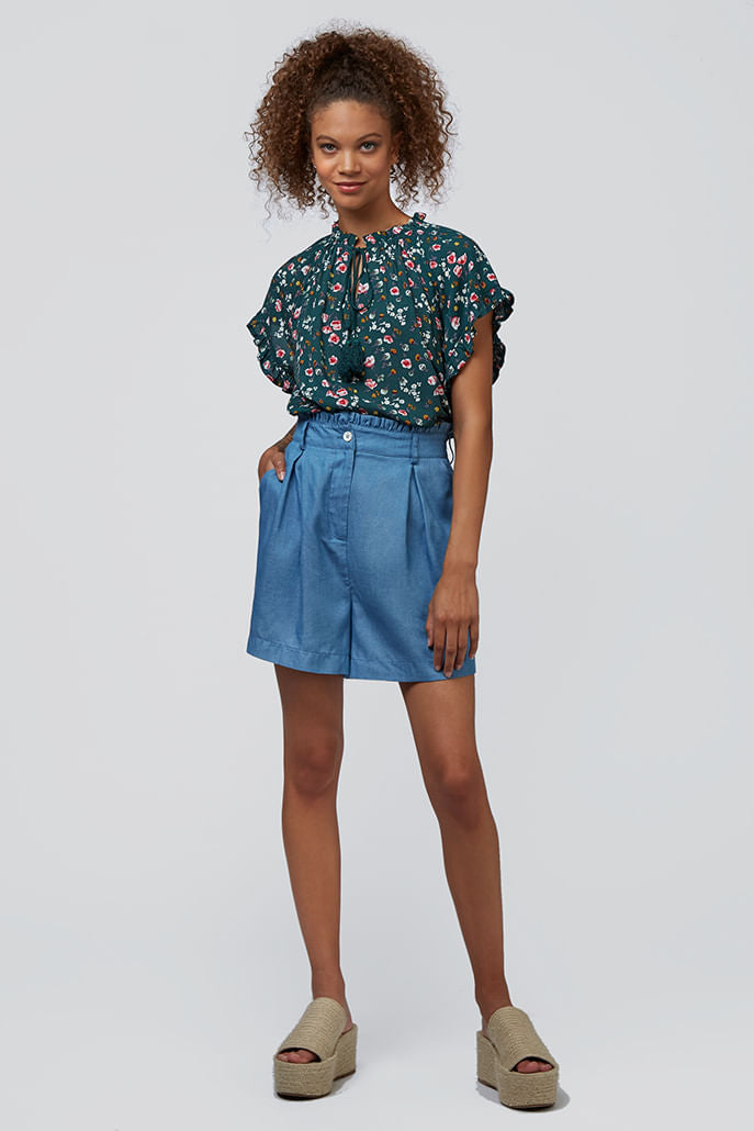 Louche Evelina Viola Tie Neck Frill Top - Styled