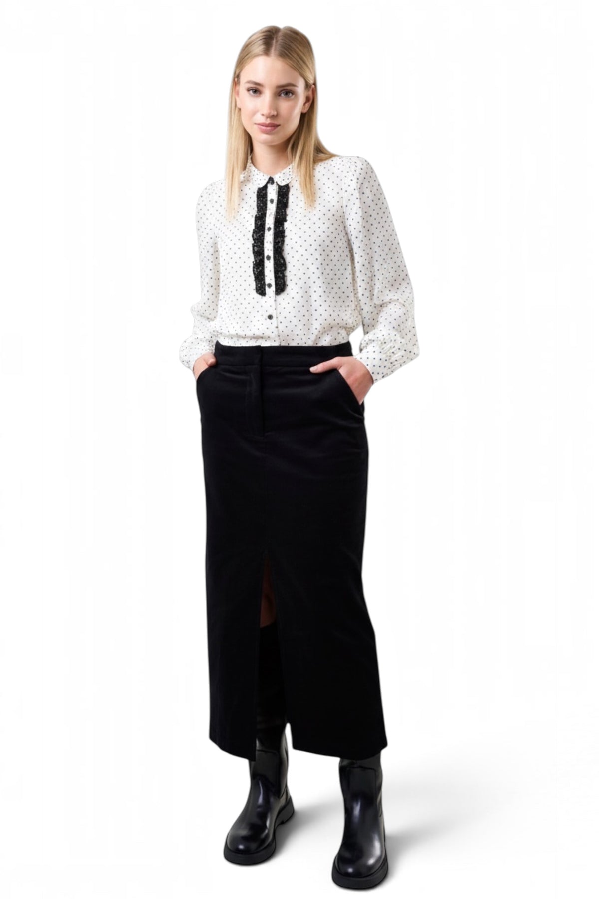 Balthazar Babycord Black Midi Pencil Skirt