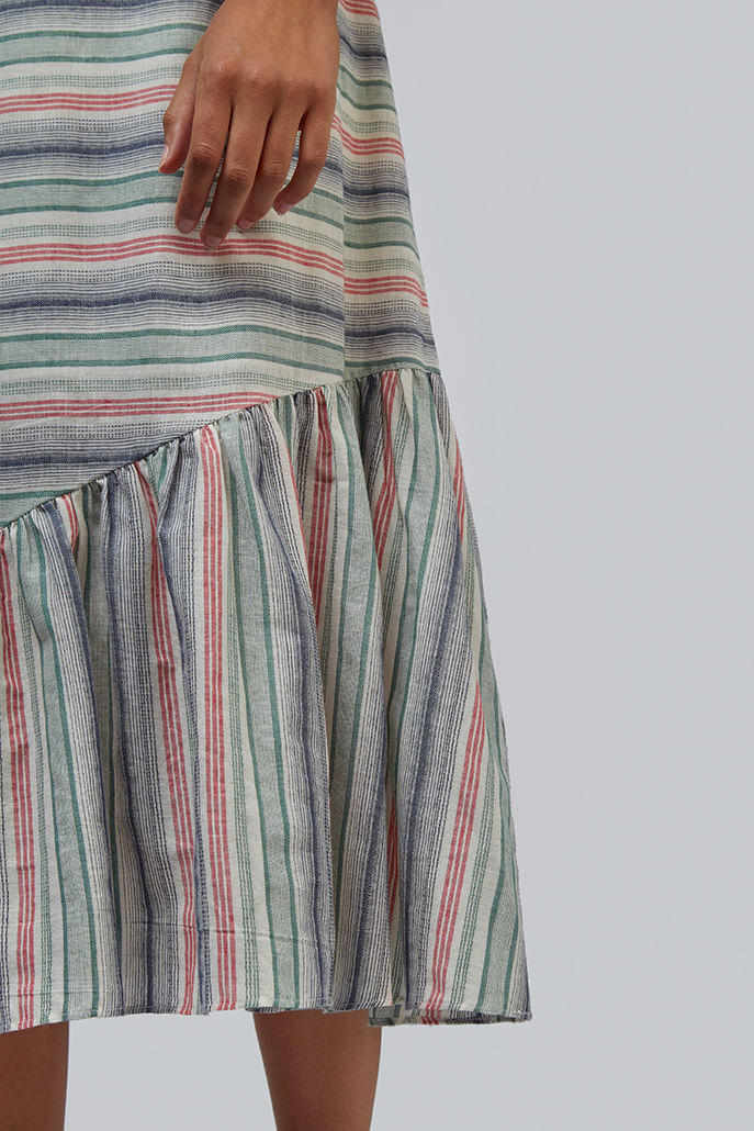 Louche Liana Stripe Asymmetric Peplum Midi Skirt