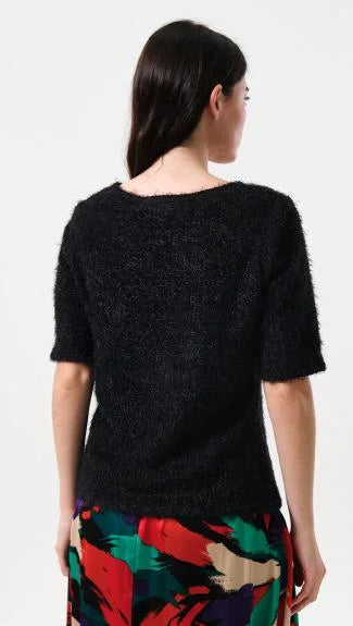 Laureen Eyelash Rib Short Sleeve Jumper - Black