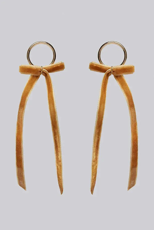 Minnie Velvet Bow Gold Stud Earrings