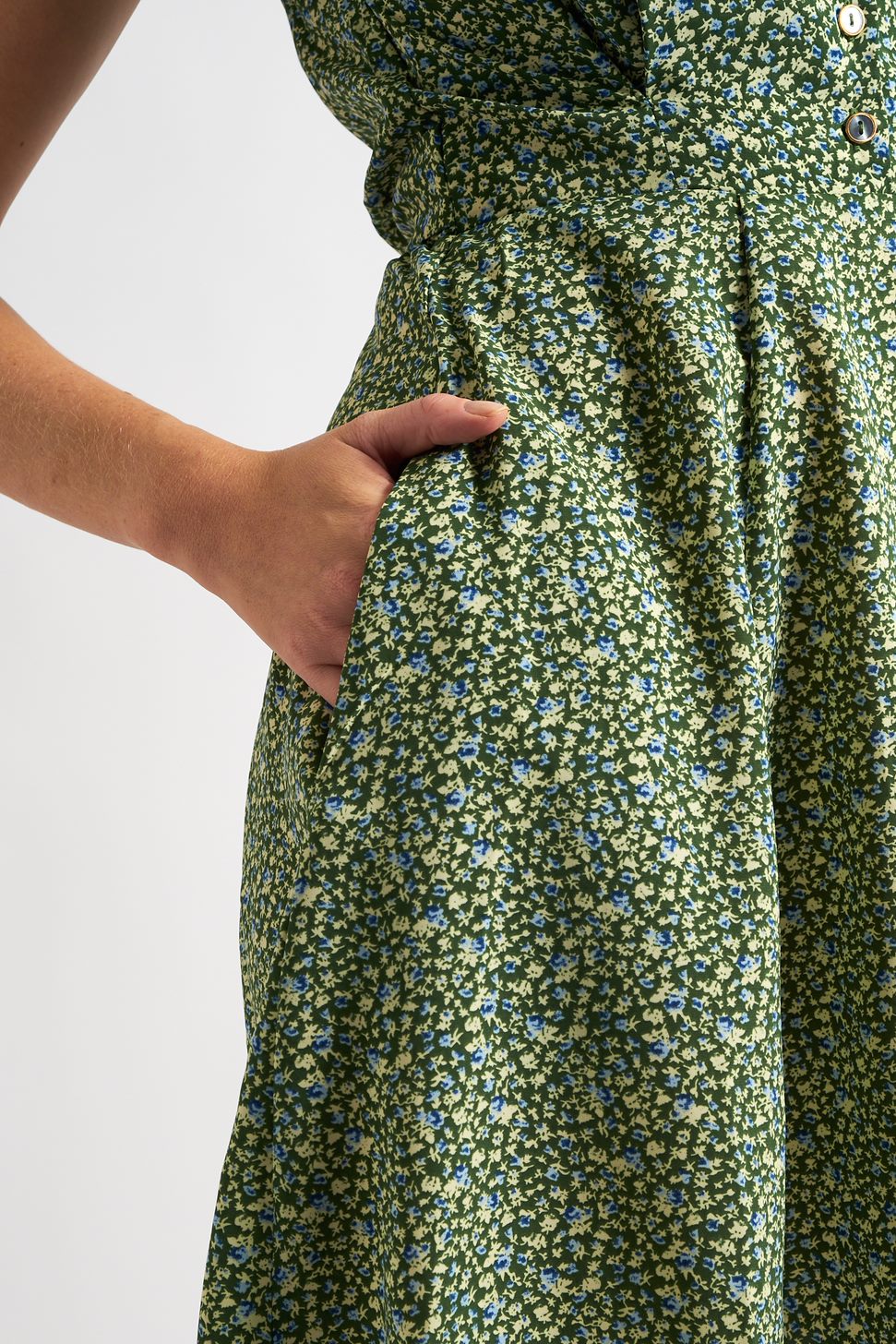 Cathleen Mini Ditsy Print Tea Dress Green
