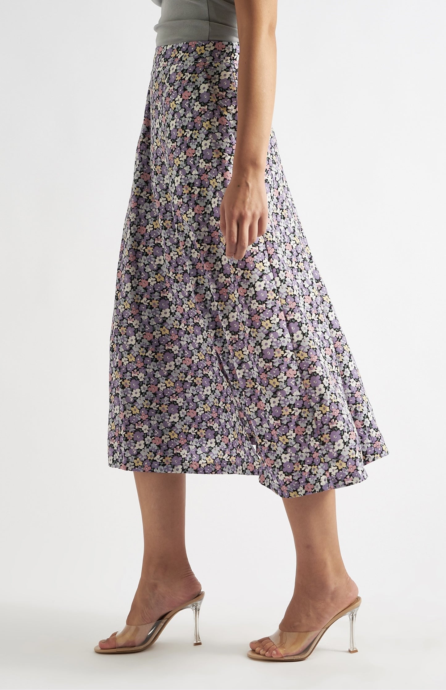 Chandler Pansy Print Midi Skirt Lilac