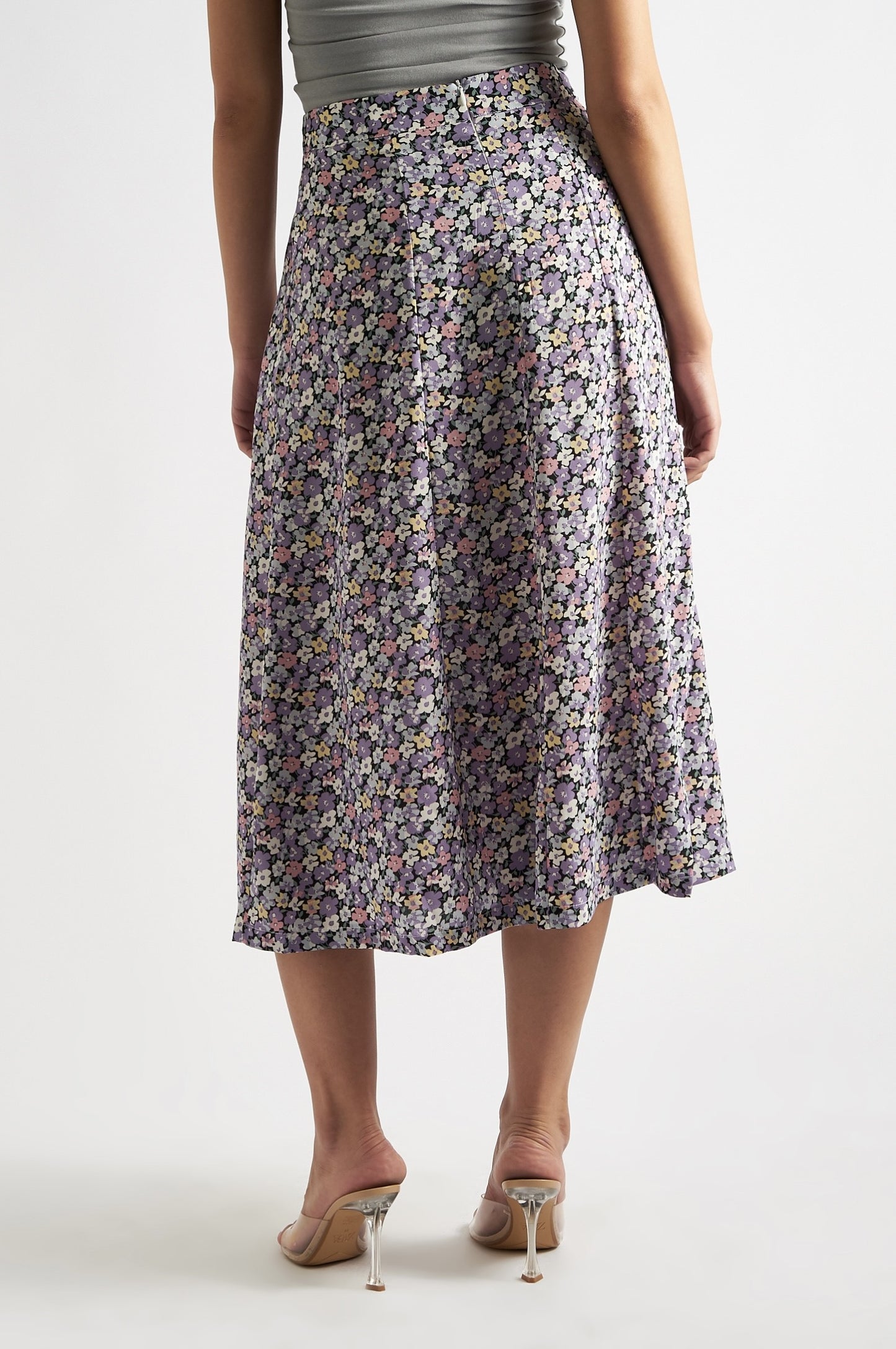 Chandler Pansy Print Midi Skirt Lilac