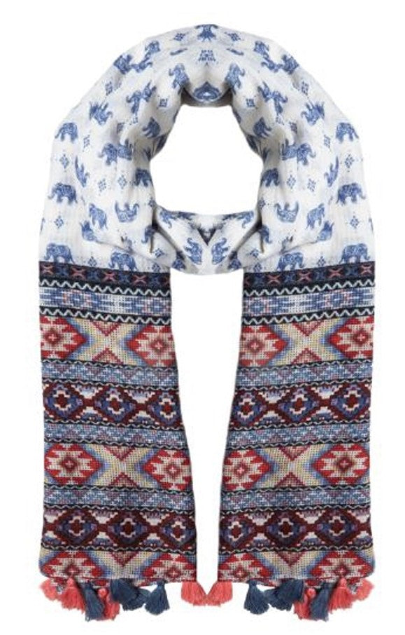 Hondo Elephant Print Tassel Scarf