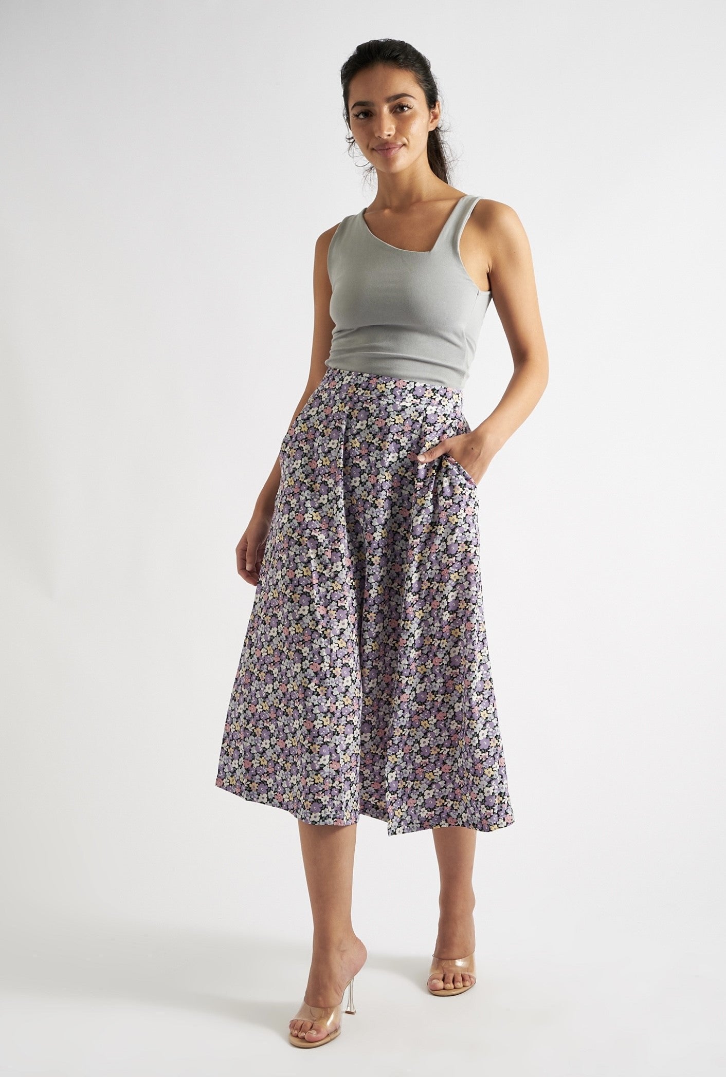 Chandler Pansy Print Midi Skirt Lilac