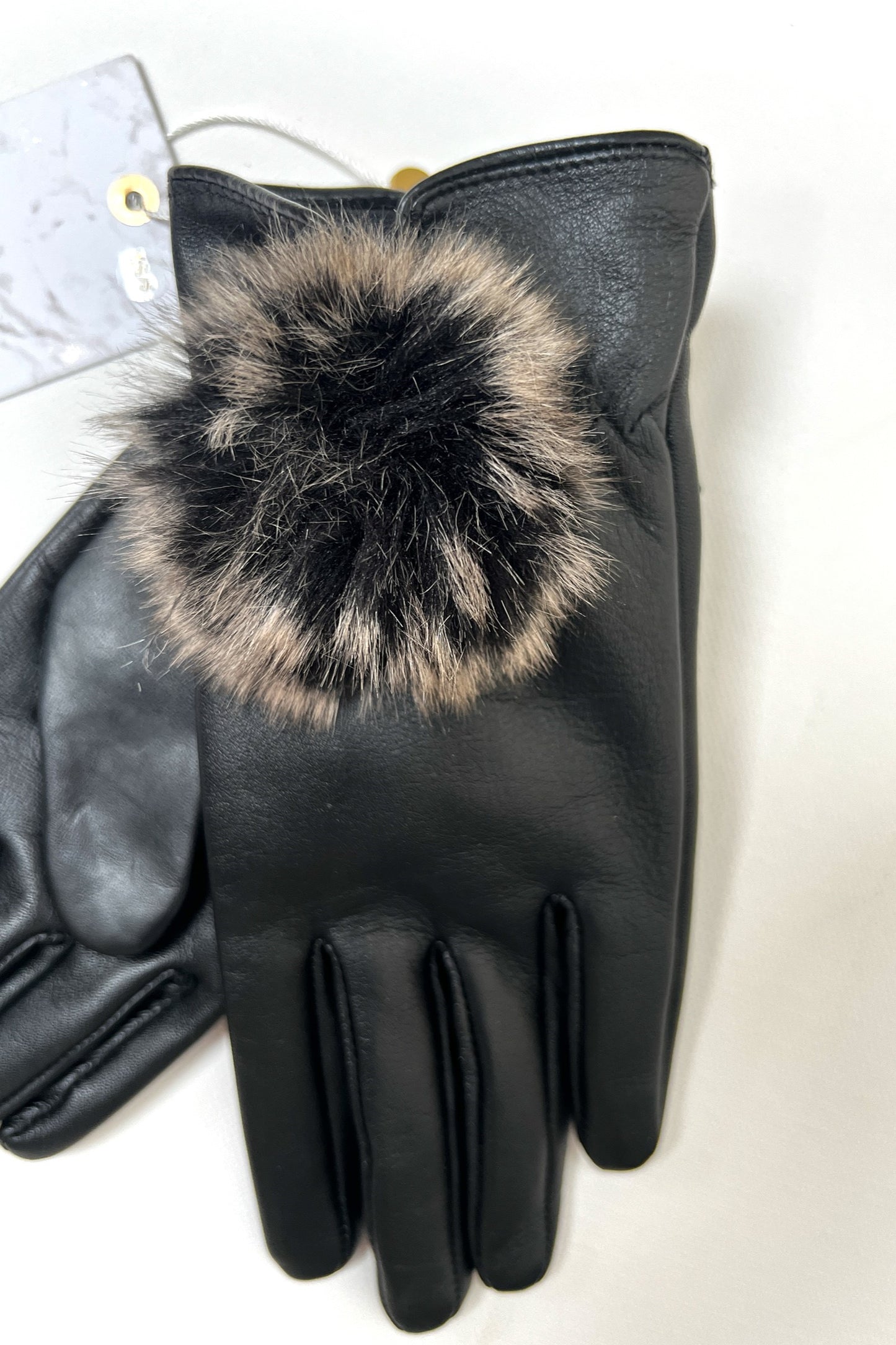 Dashlyn Grey Faux Fur Bobble Leather Gloves