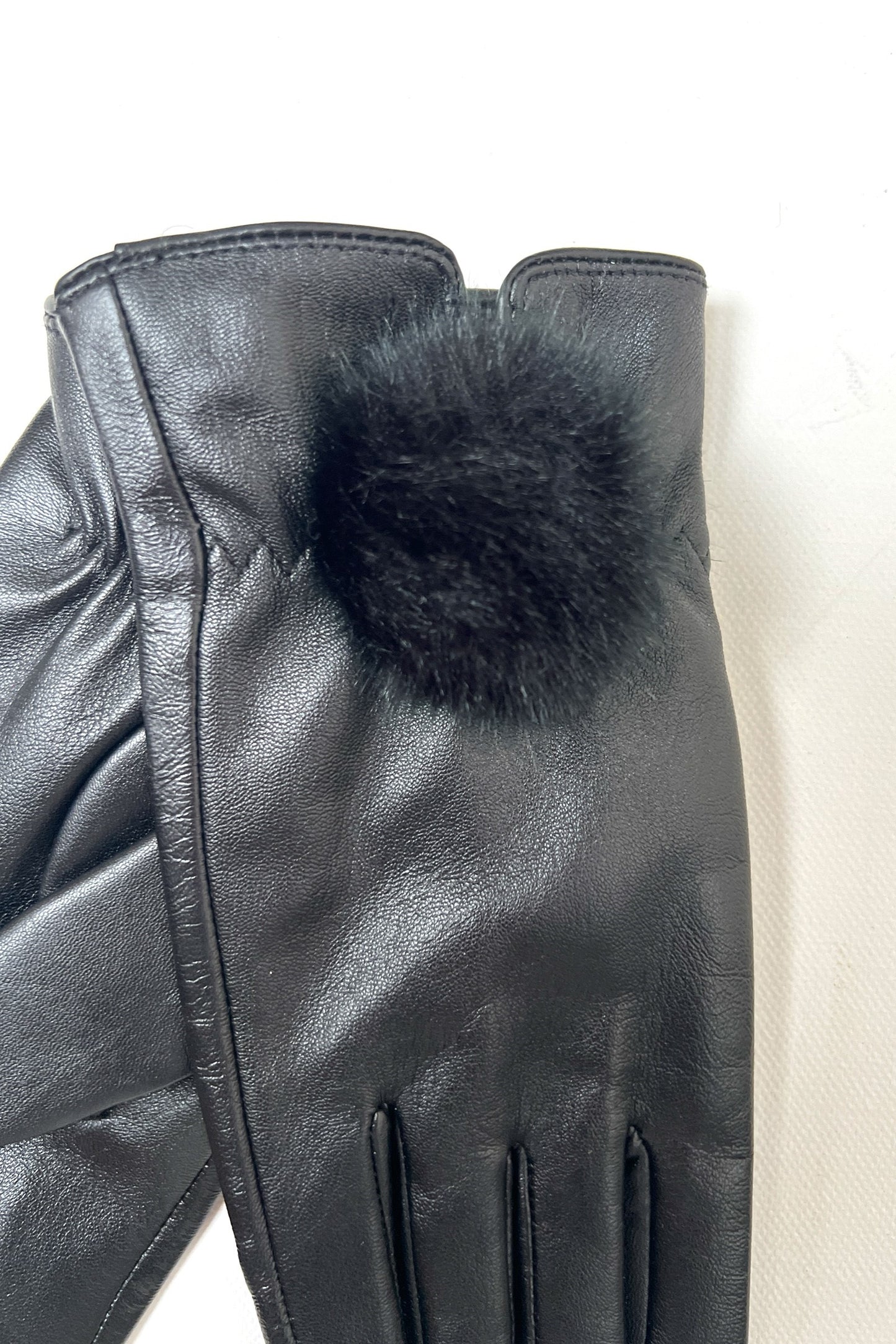 Dashlyn Black Faux Fur Bobble Leather Gloves